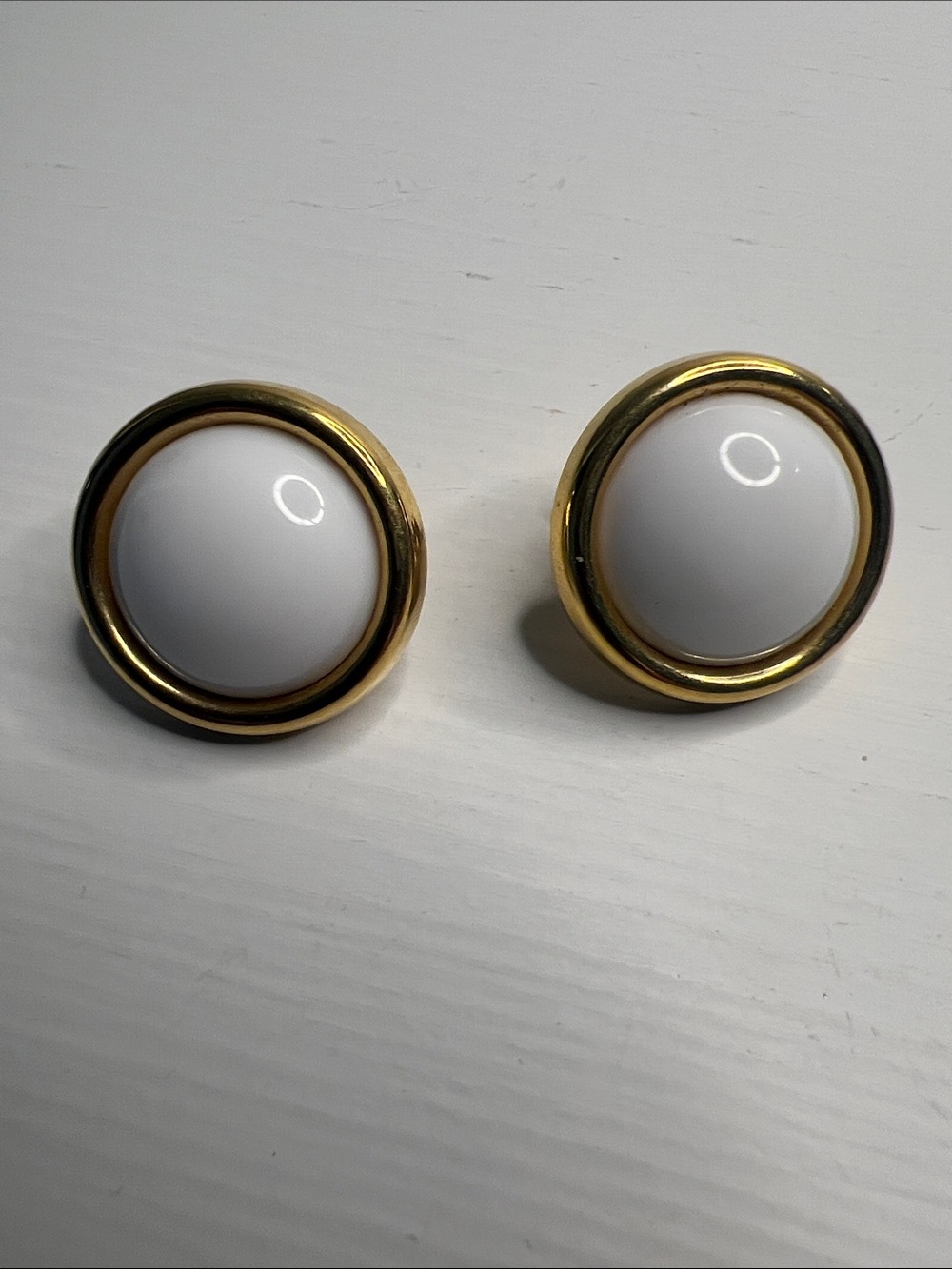 Vintage Napier Classic White and Gold Round Clip-On Earrings